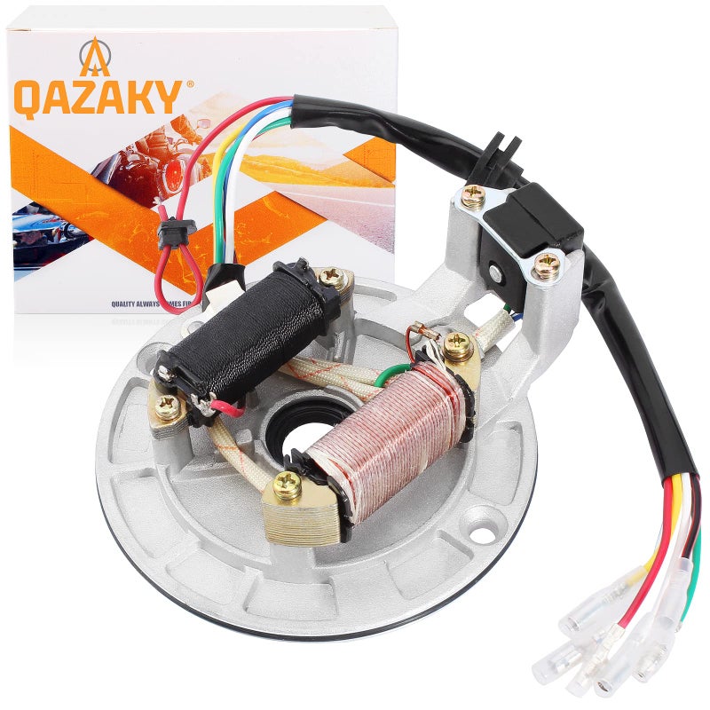 QAZAKY 2 Coil Magneto Stator Plate Ignition Coil Compatible with 50cc 70cc 90cc 110cc 125cc 140cc Pickup Kick Start Pit Dirt Bike ATV Go Kart Quad Scooter Buggy Taotao Kazuma Baja SDG SSR 4 Wheeler - Image 1